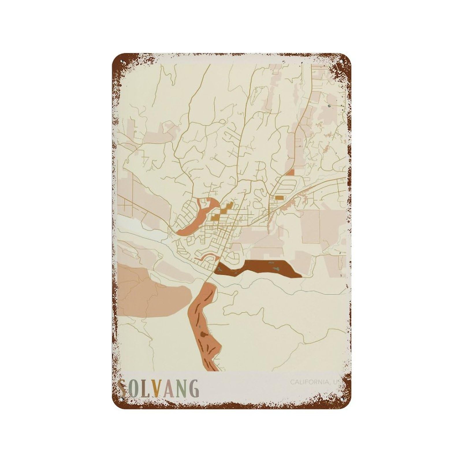 xiaoxiaoshen Solvang Map California Travel Gift Boho Wall Decor Art Metal Tin Poster Modern Home Decor Art Home Bar Shop Decorations Vintage Sign 30x20cm