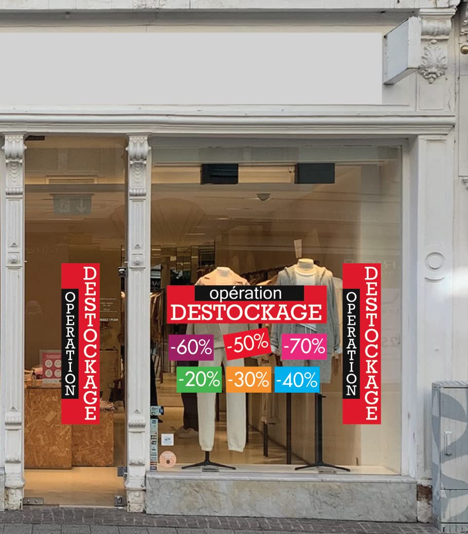 30121 - Kit de 9 Affiches Papier Opération Destockage - 20% 30% 40% 50% 60% 70% & 315 Stickers - 20% 30% 40% 50% 70%
