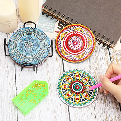 Upins 8Pcs Mandala Diamond Painting Coasters For Drinks Boho Coaster For Drinks Coaster Diy Diamond Art Kits For Adults Kids Beginners Diamond Art Craft Supplies (Mandala) #TOP6