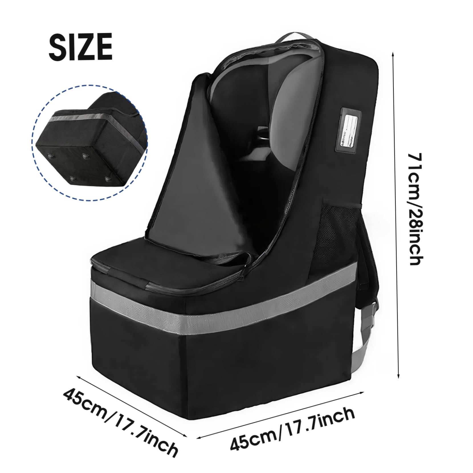 Sac de voyage pour siège de voiture, sac voyage pour siège voiture, 18 x 18 x 28 pouces, imperméable, grand avec sangles à dos rembourrées pour les essentiels bébé