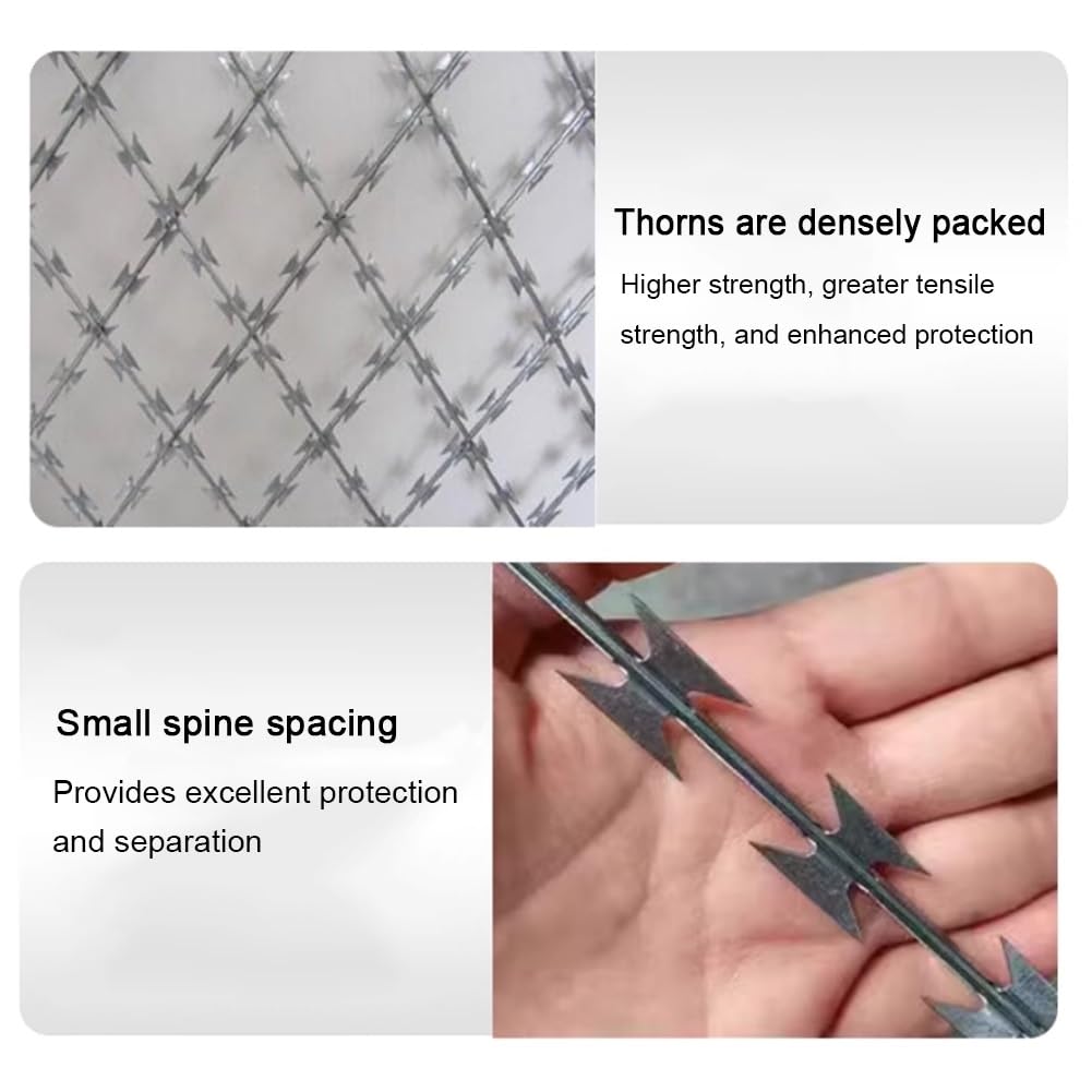 10 Piezas de Alambre de púas de Concertina, Alambre de Acero galvanizado Resistente a la Intemperie, Alta Seguridad para Patio Trasero, Granja y jardín, 1 m/3,28 pies de Longitud, Acabado pl