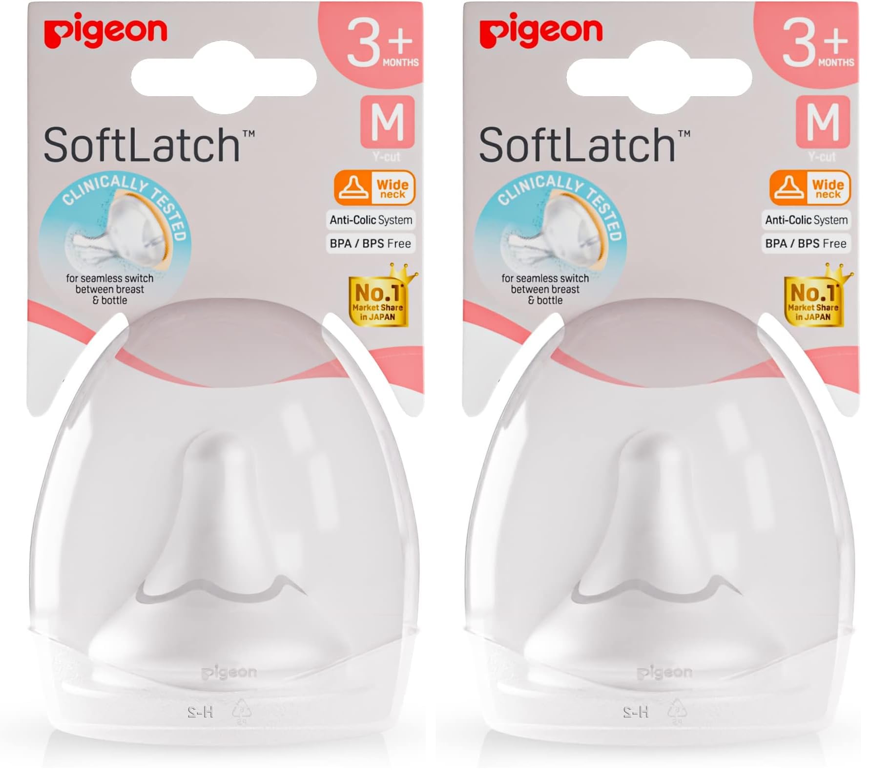 Pigeon Anti-Colic Essential Teat/Nipple for Slim Neck Bottle, 1pcs, Medium Flow, 3m+ Softlatch Peristaltic Plus Nipple 1pc-M Case (Pack of 2)-image-20