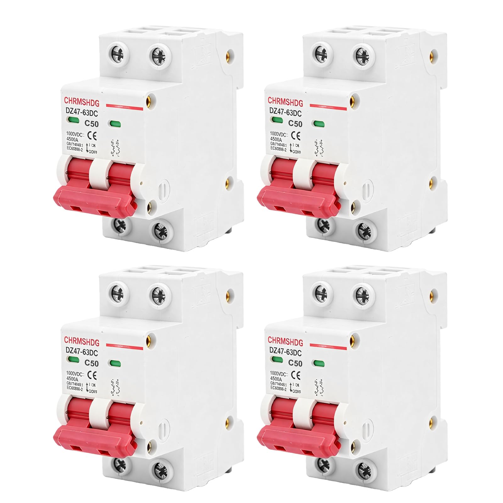 4 Stück PV Sicherungsautomat, DC Leitungsschutzschalter 50A, 1000V DZ47-63Z-2P DC Trennschalter, DC Schaltungsschutz, Fehlerstromschutzschalter Schutz Luftschalter Mini Leistungsschalter