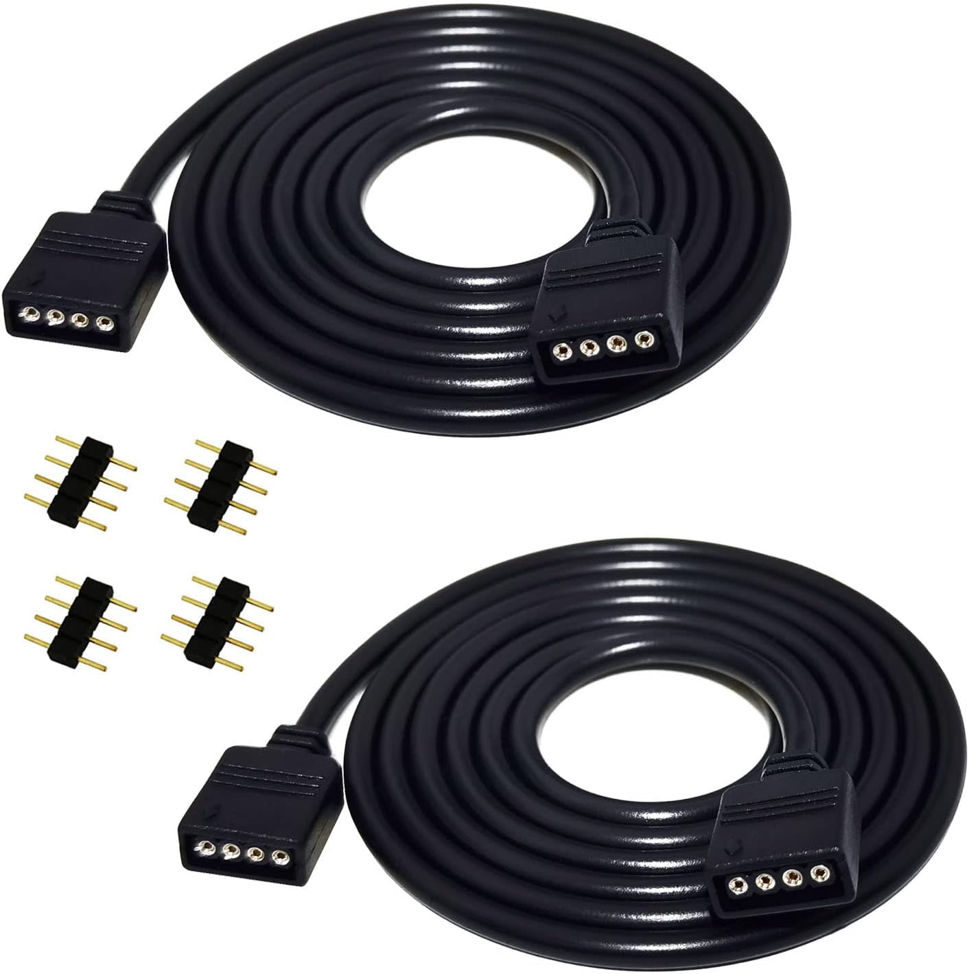 2 x 2 m RGB LED Strip Extension Cable 4-Pin Connector Band Connection Extension for 5050 3528 2835 Strip, Black