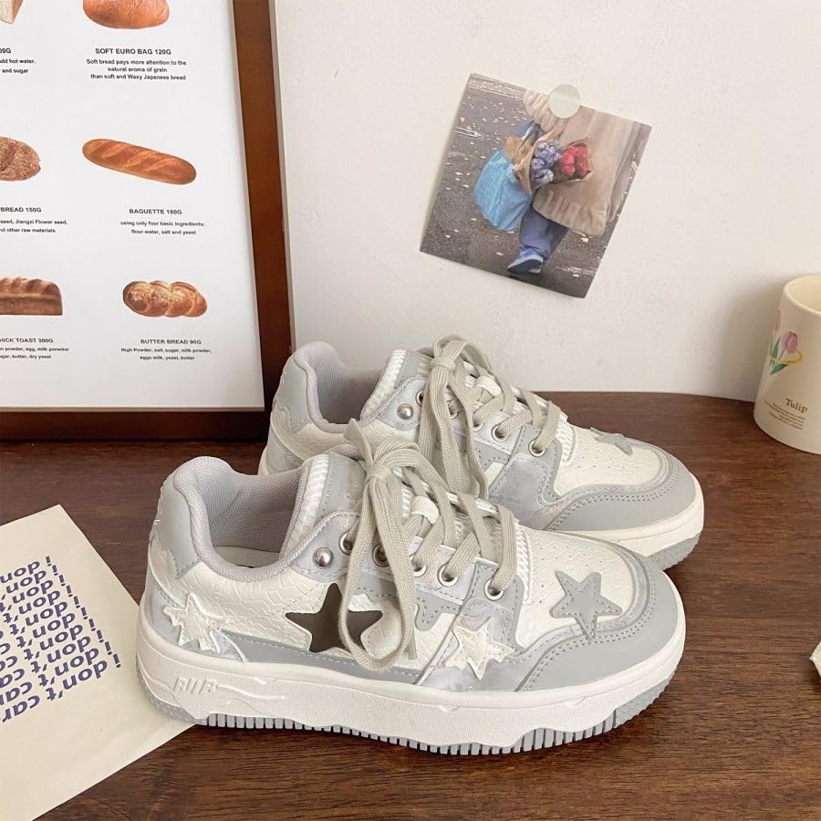 Cute Star Shoes for Women Chunky Platform Lace-up Softy Slip-Resistant Lightweight Soles Comfy Casual Breathable Sneakers Kawaii Y2K Aesthetic Retro Pretty Pastel Trendy Gifts for Girls2