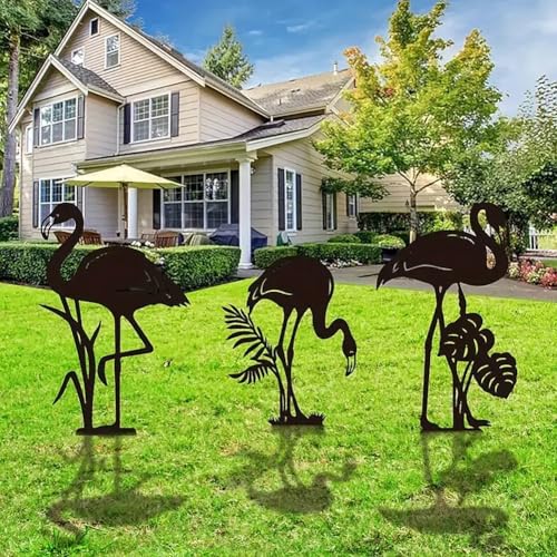 GZDDYUMYJX Metall Flamingo Dekor für draußen,3 Stück Schwarze...