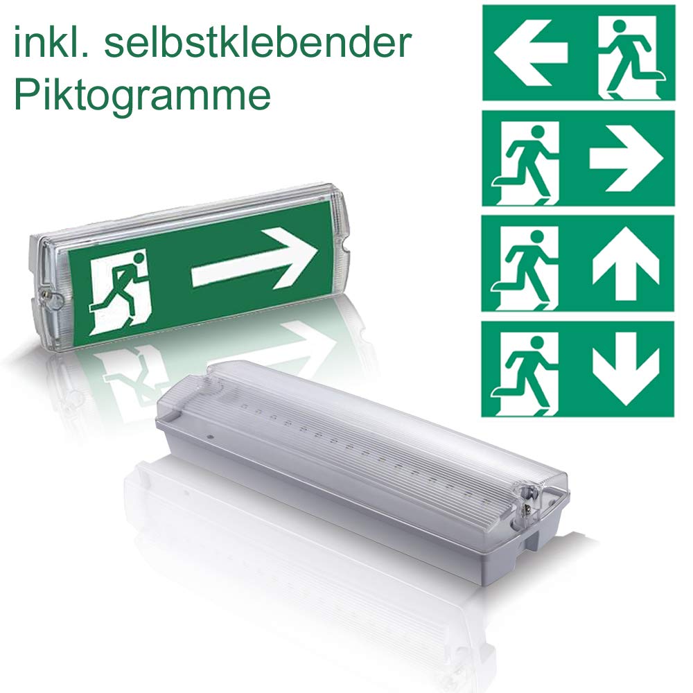 Lampe de secours LED - 3 W - IP65 - 6000 K - Blanc froid - Éclairage de voie de d’évacuation - Avec pictogramme