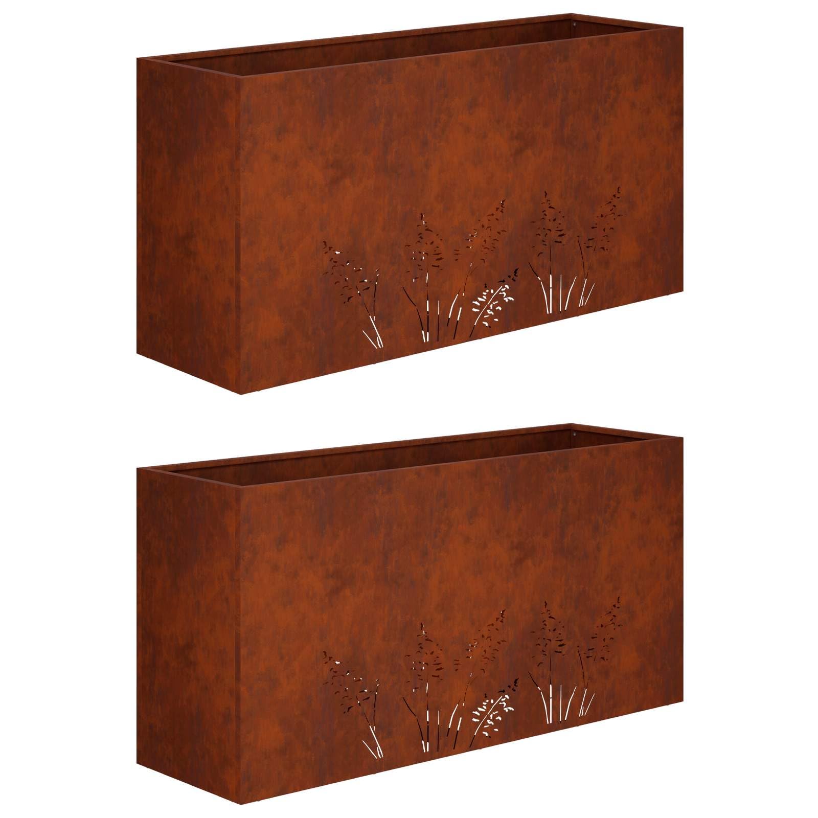 vidaXL Cache-Pot de Jardin 2 pc Rouillé 100 x 20 x 49 cm Acier patiné