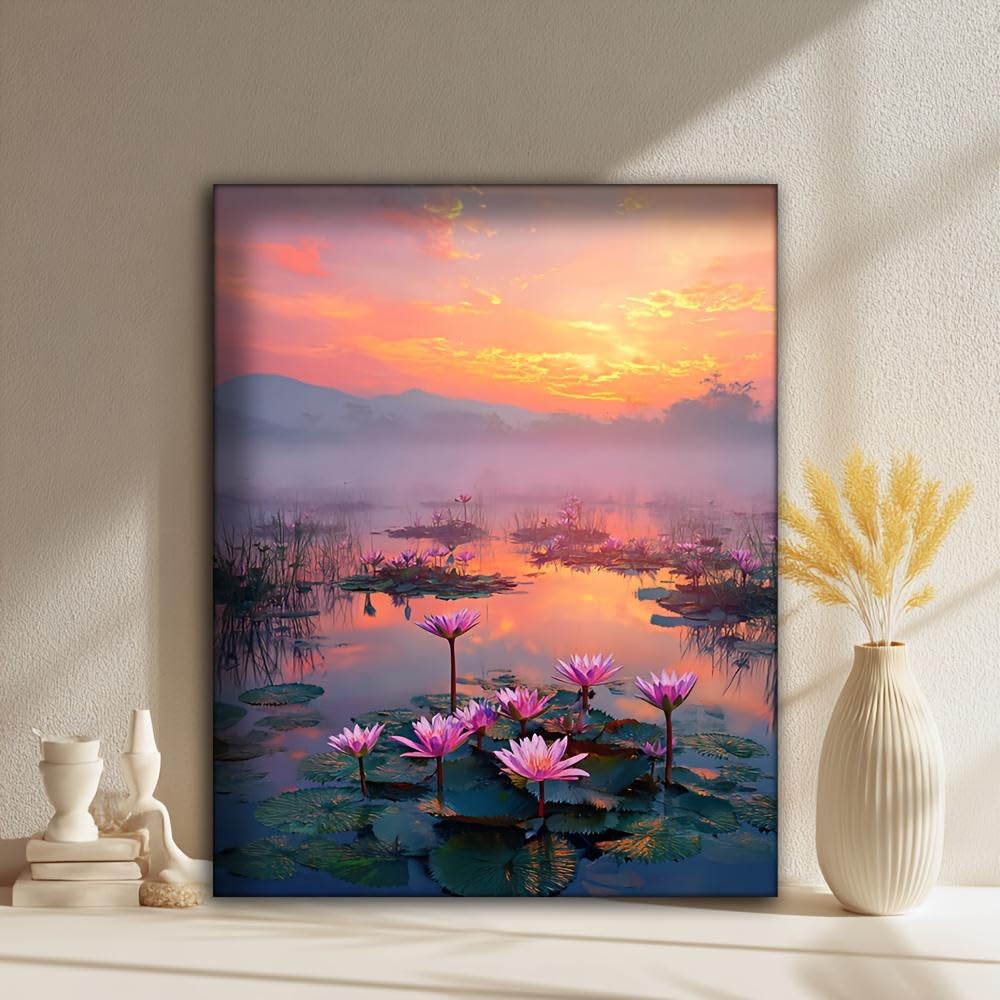 DFZEWKI 1pcs Showcasing a Serene Sunrise Over Water Lilies Canvas Wall Art, for Living Room Bedroom, Wall Art Prints Ideal(40x50cm(16x20in)/No frame)