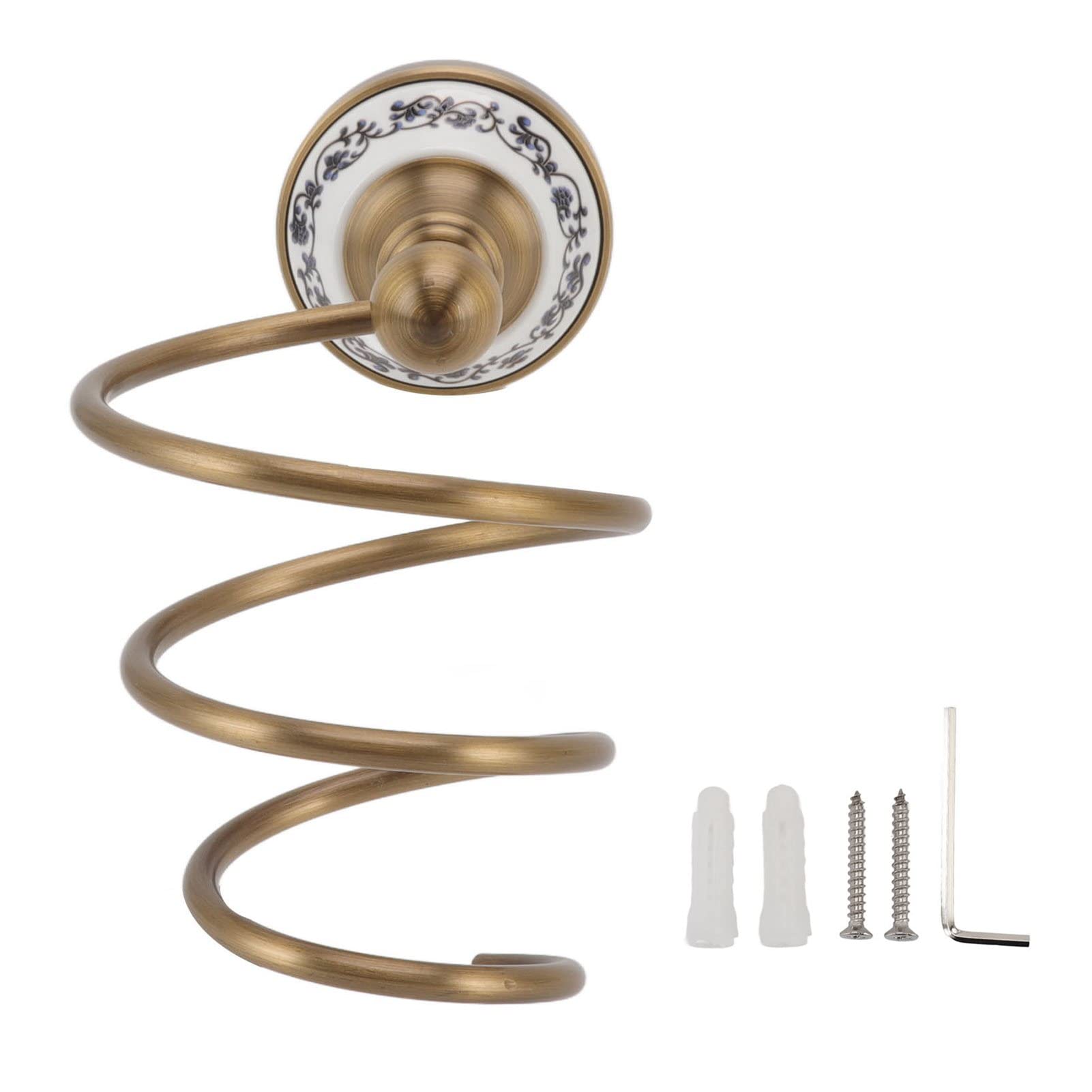 TOOLSGO Brass Hair Dryer Holder Wall Mounted Antique Retro Hairdryer Hanging Rack for Home Bathroom Hair Salon