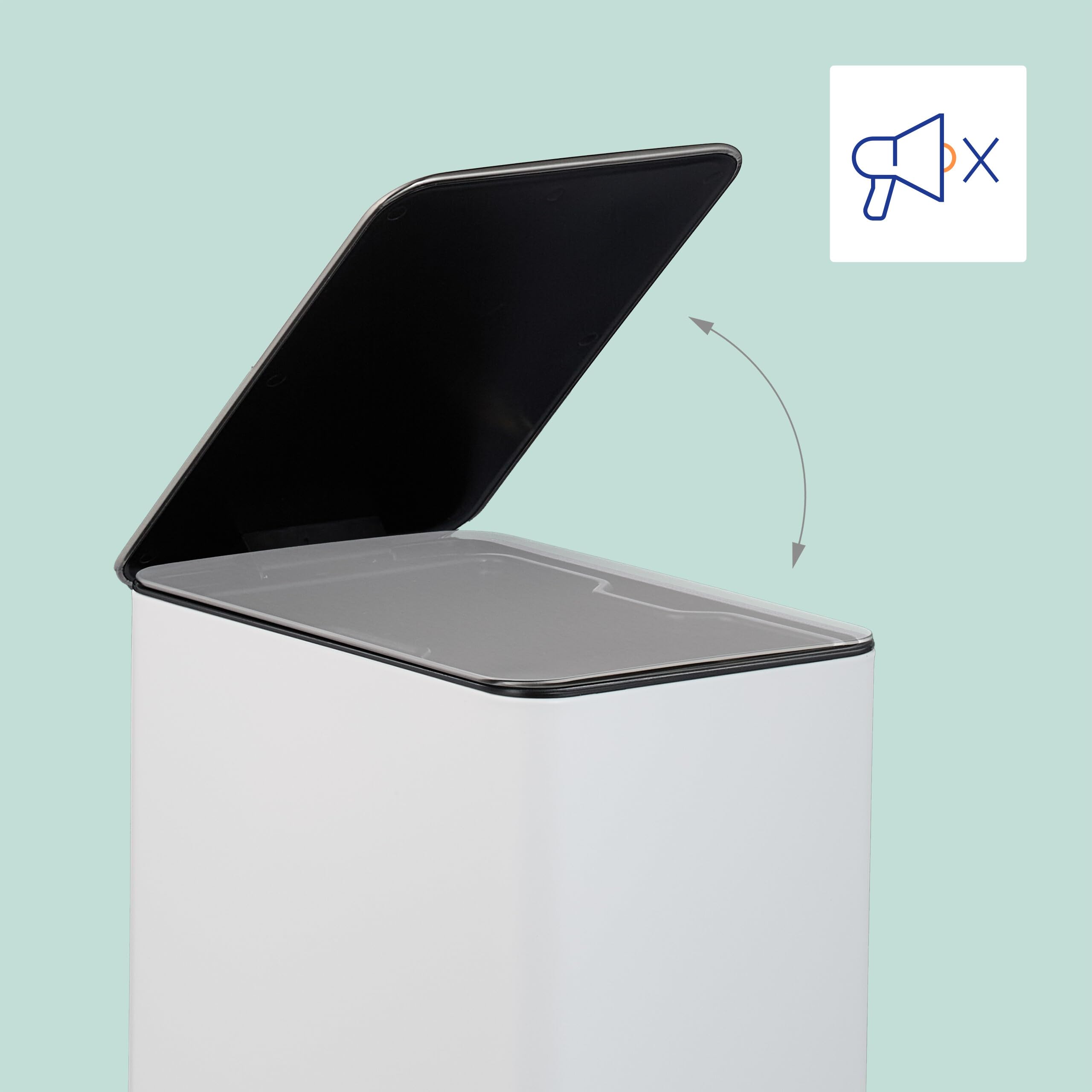 Relaxdays Cubo de Basura Baño, 10 litros, Papelera Rectangular, Tapa con Cierre Suave, Acero Inoxidable en Mate, Blanco