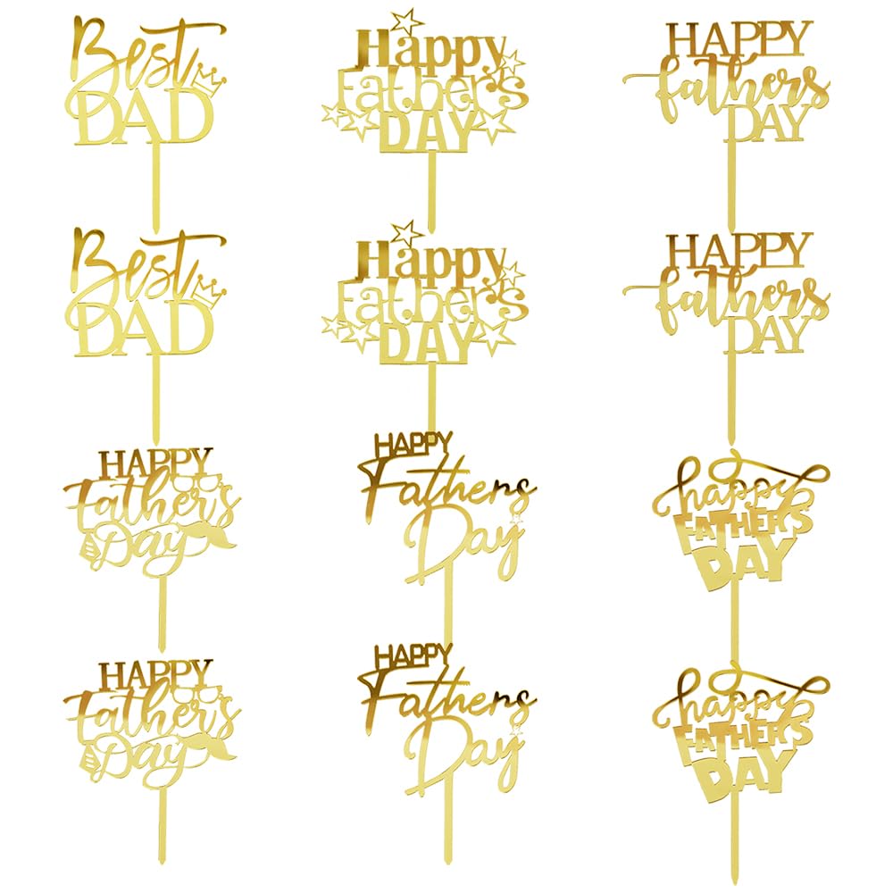 Bekaterea 12PCS Happy Father's Day Cake Toppers,Acrylic Cupcake Toppers，Dad Birthday Themed Decoration，Father's Party Decoration supplies (acrylic12)