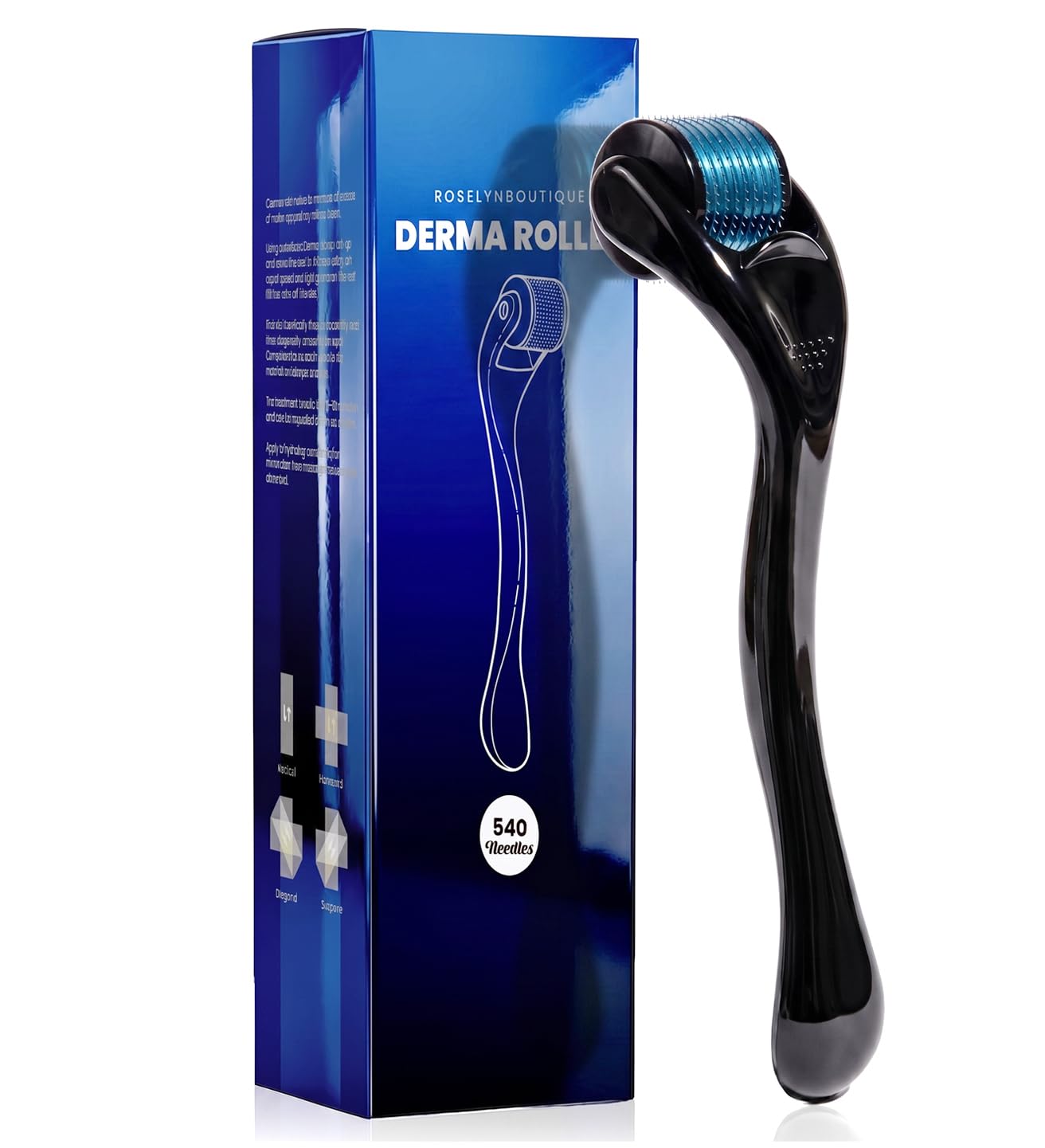 ROSELYNBOUTIQUE Derma Roller for Men & Women - Personal Cosmetic Beauty Tool 0.25mm - Titanium(Black Blue) 0.42 ounces