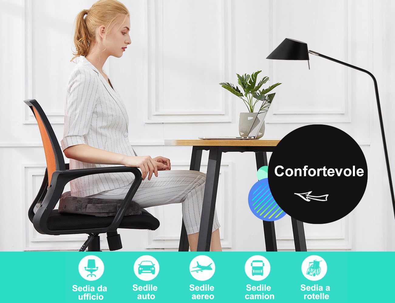foverhom Cuscino in gel per seduta lunga, cuscino per sedia da ufficio per alleviare il dolore al coccige, ortopedico antiscivolo a 50 densità, memory foam a rimbalzo lento, cuscino per seggiolino