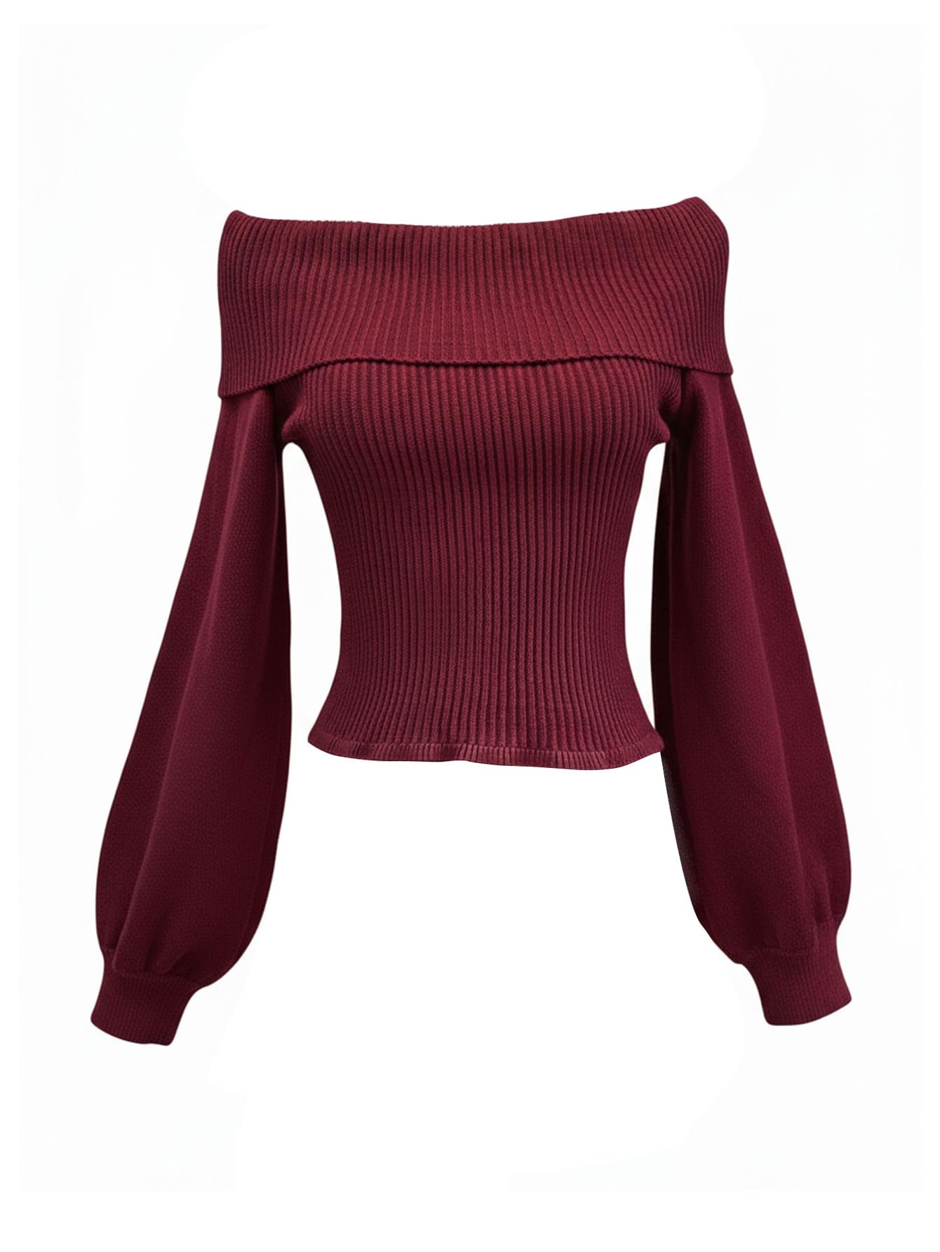 Floerns Womens Plus Size Off The Shoulder Fall Sweater Bishop Sleeve Knit Pullover Sweaters