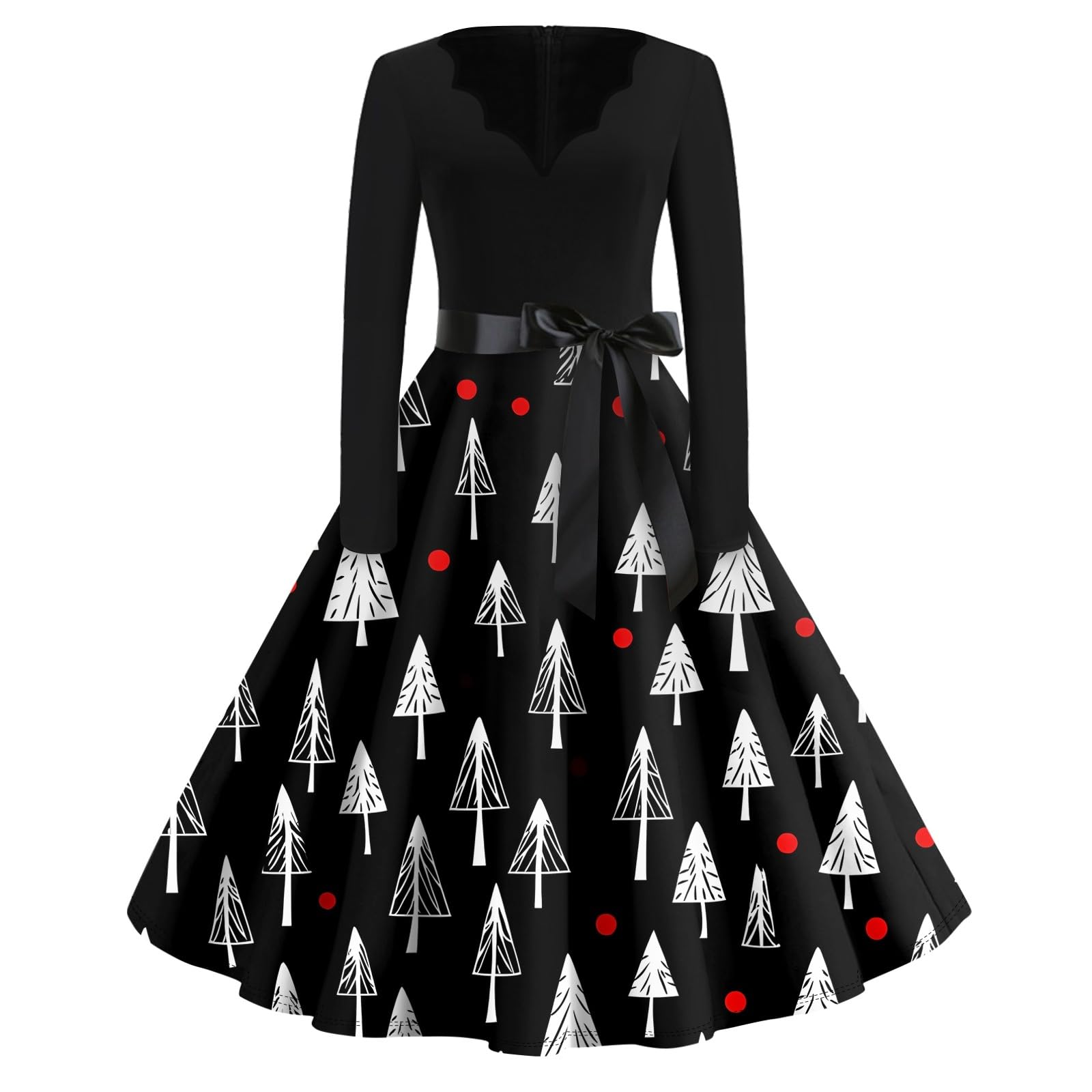 Christmas Dresses for Women Long Sleeve Pleated Prom Hepburn Dresses with Belt Winter Party Cocktail Dress