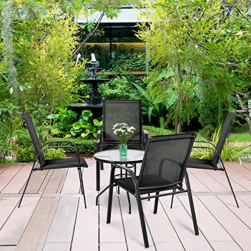 Image of Giantex Set of 4 Patio Chairs, Outdoor Camping Chairs with Breathable Fabric, 4 Pack Garden Chairs with Armrest High Backrest for Garden Patio Pool Beach Yard Space Saving, Black