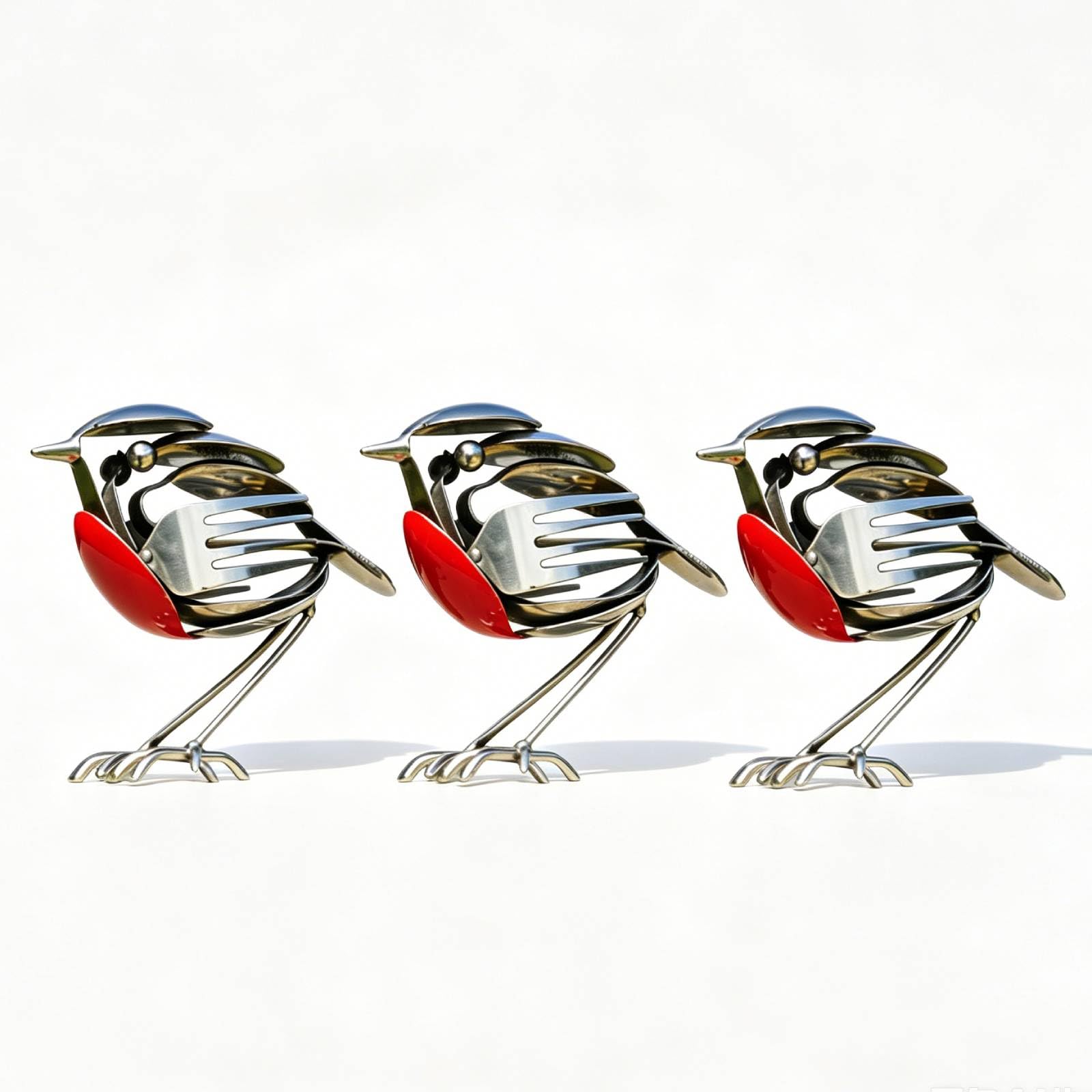 Recycled Fork & Spoon Robin Figurine, Metal Robin Garden Ornament, Garden Ornaments Outdoor, Silver Robins, Weatherproof Yard Patio Decor, for Garden, Patio, or Office Desk (3PC)