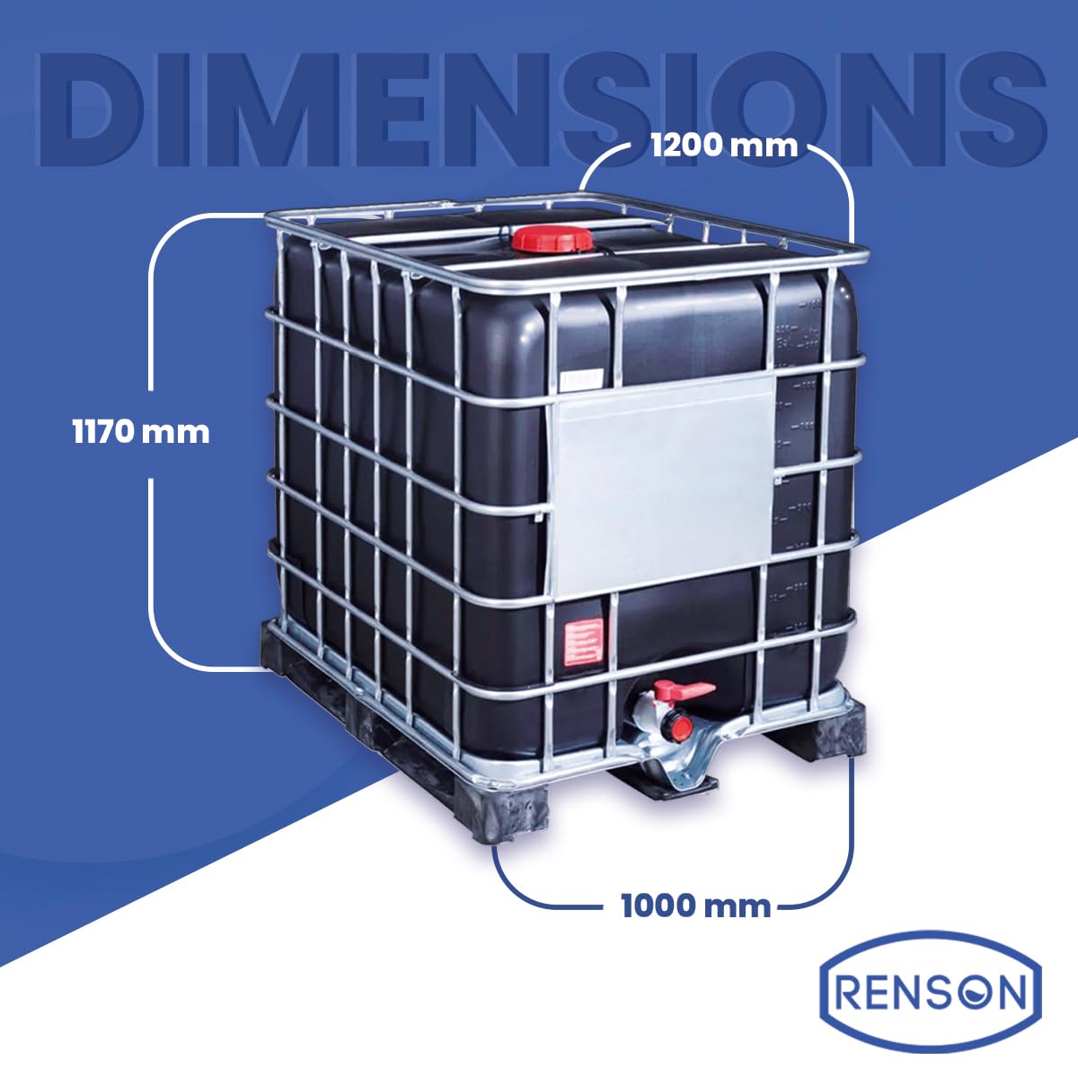 Récupérateur Eau de Pluie Noir Anti-UV RENSON reconditionné, IBC, cuve eau1000 litres, réservoir Eau de Pluie, Citerne Eau