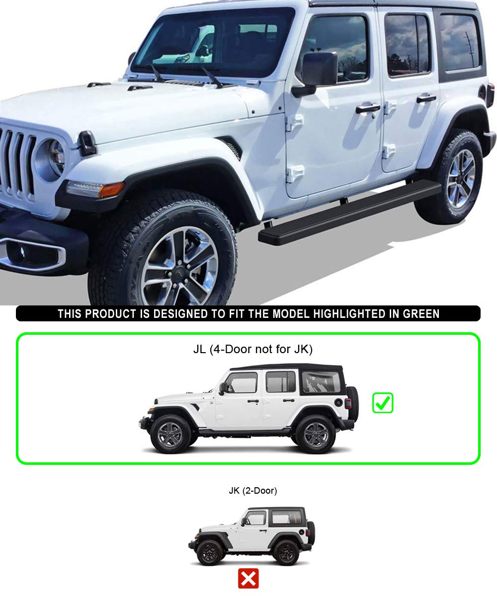 APS Running Boards 6in Matte Black Compatible with Jeep Wrangler JL 2018-2025 4-Door (Include 21-25 4xe) (Factory sidesteps or Rock Rails Have to be Removed) (Nerf Bars Side Steps Side Bars)