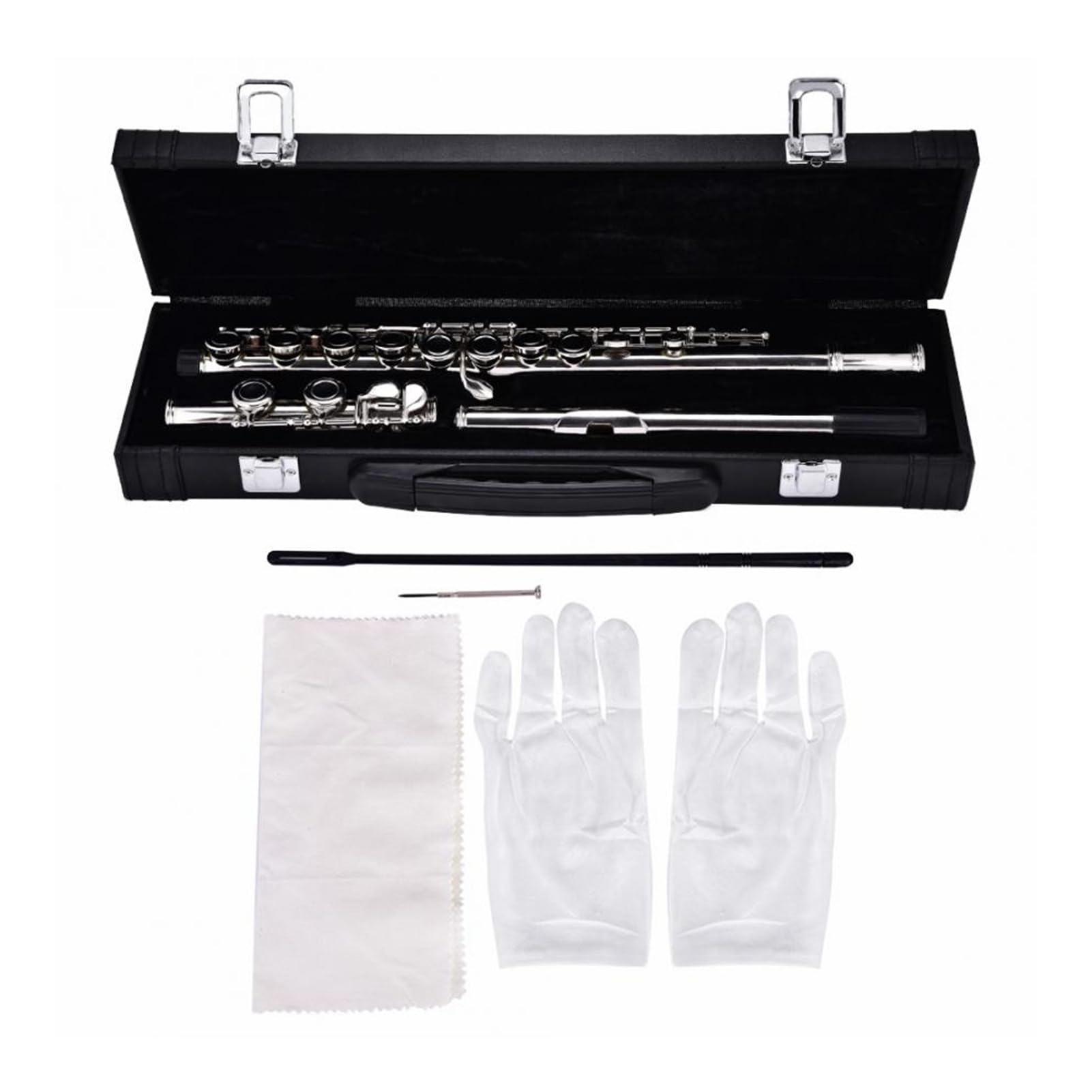 Domary Flauto a Foro Chiuso Placcato Argento 16 Tasti Offset G Split E Flauto con Viti di Regolazione Scatola in Pelle per Principianti