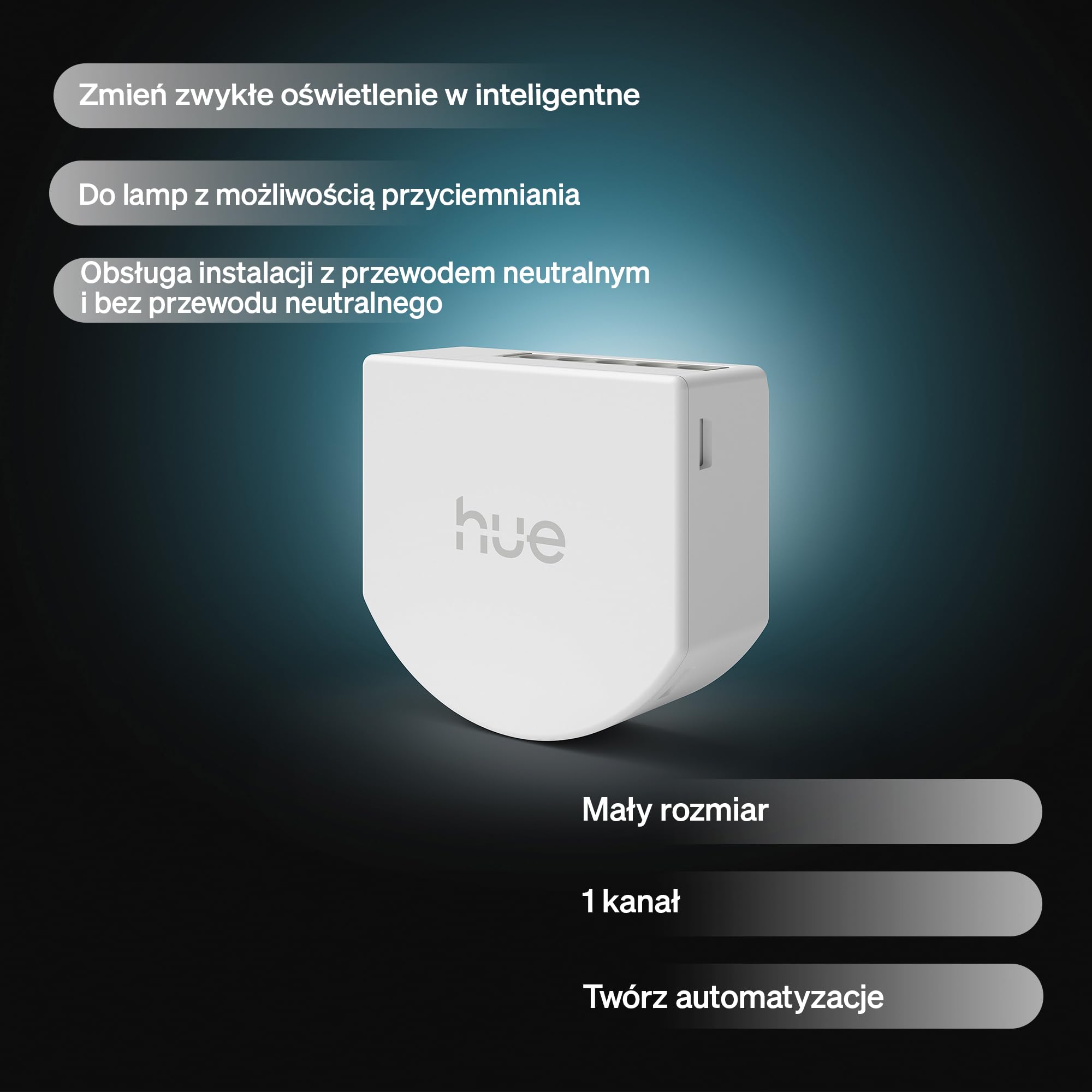 Philips Hue Przewodowy Włącznik Światła, 1 szt., Zamienia Zwykłe Oświetlenie w Inteligentne, Timery i Harmonogramy, Sterowanie w Aplikacji i Głosowe, Apple Home Google Home Alexa