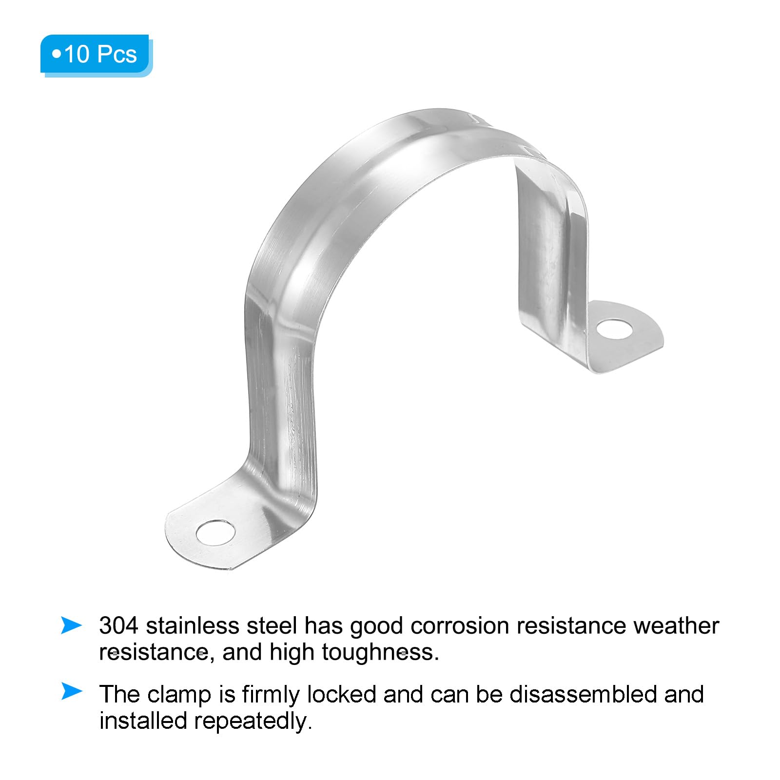 PATIKIL 2.95 inch/75mm Rigid Pipe Strap Clamp, 10 Pcs 304 Stainless Steel Two Hole U-Shape Tube Clip Pipe Fasten Holder for Pipe Fixing - Image 3