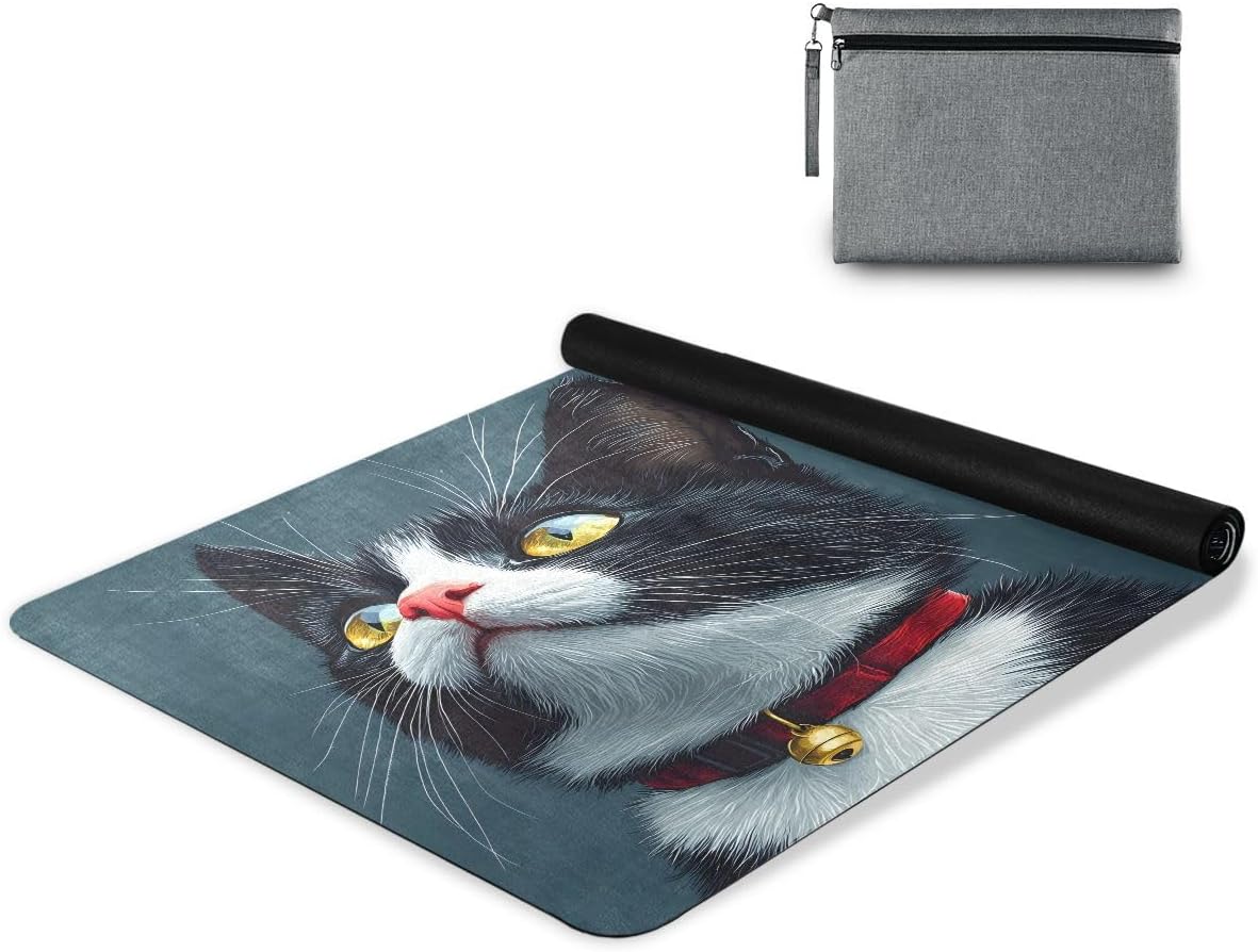 ALAZA Black White Cat Yoga Mat Non Slip Fitness Exercise Mat, Workout Mat for Yoga, Pilates and Floor Exercises