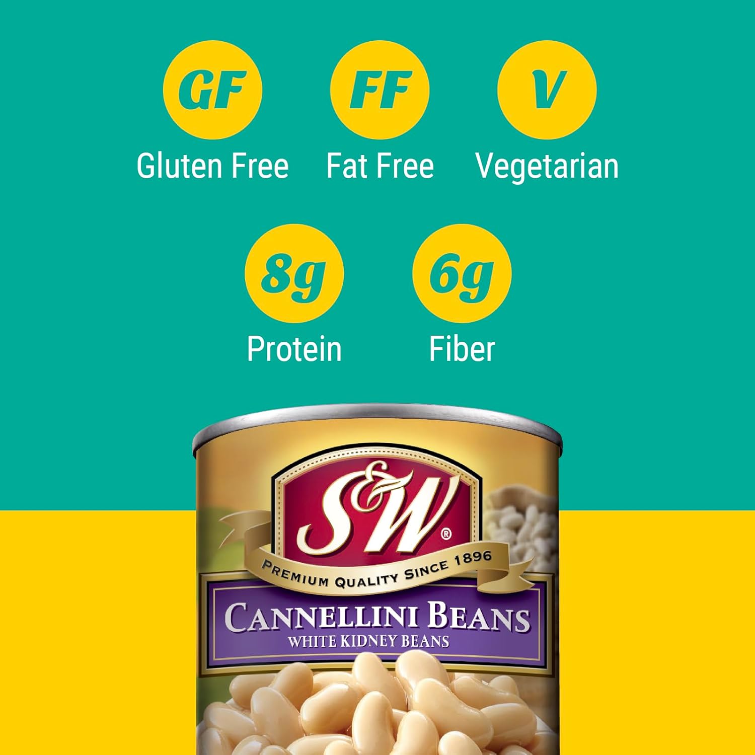 S & W Cannellini Beans (12 Pack), Vegan, Non-GMO, Natural Gluten-Free Bean, Sourced and Packaged in the USA (15 Ounce Can)