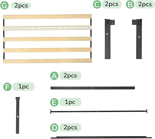 Miniatura 9 de Novilla Marco de cama individual sin cabecero, marco de cama de plataforma de metal, resistente, no necesita somier, soporte de listones de madera,