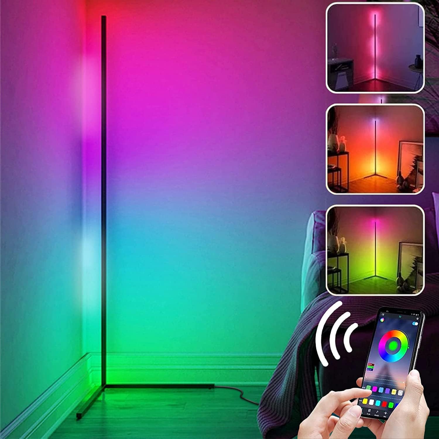 Corner Floor Lamps, RGB Smart Remote Control Floor Lamp,LED Color ...