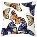 Lieson Funda de almohada, 1 funda de cojín de 18 x 18 cm, 45 x 45 cm, fundas de almohada de mariposas, color azul y marrón, poliéster