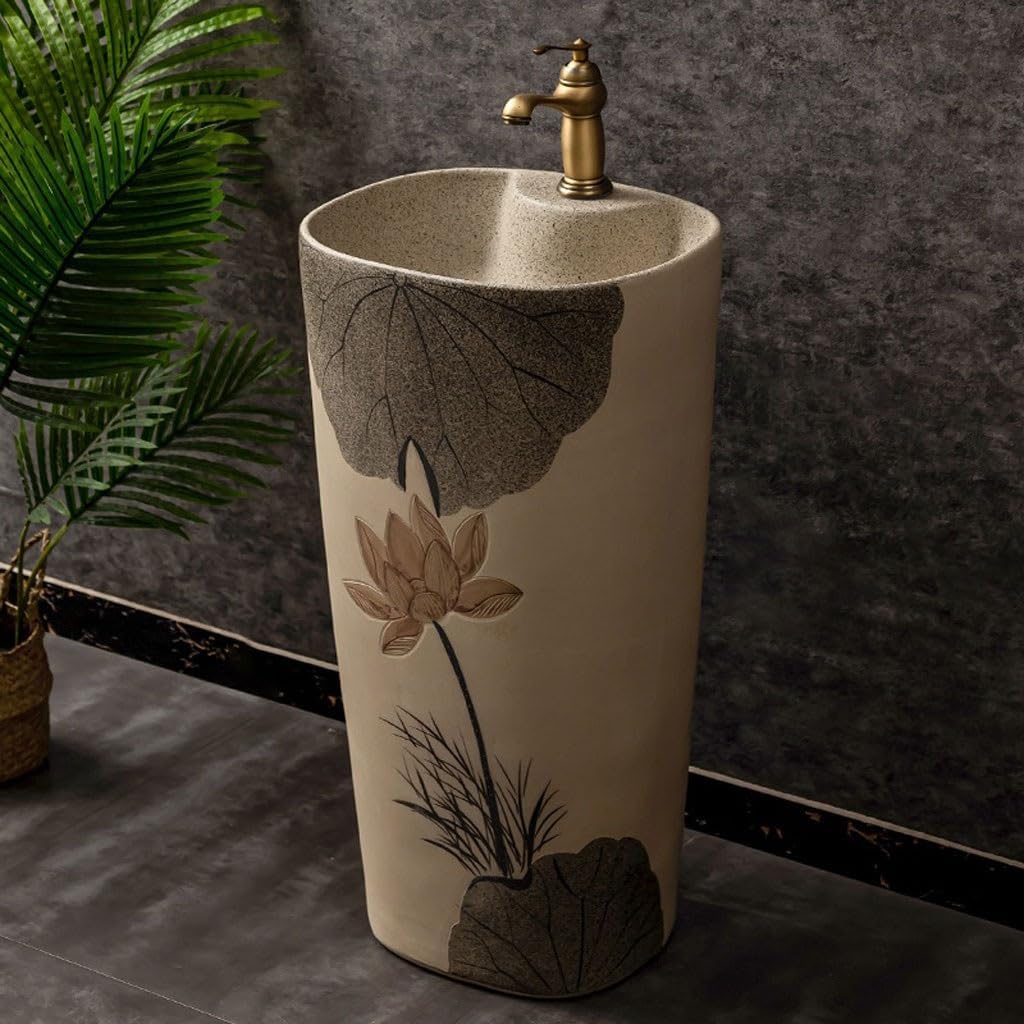 Bathroom Countertop Vessel Sink Garden Pool Pedestal Basin Outdoor Wash Balcony Floor-standing Bathroom Integrated Pedestal Sink Vanity