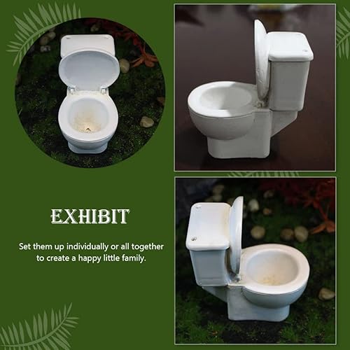 Miniatura 8 de Garneck Mini inodoro de juguete para casa de muñecas, figura de baño en miniatura, modelo de inodoro pequeño, decoración de adorno de jardín de hadas
