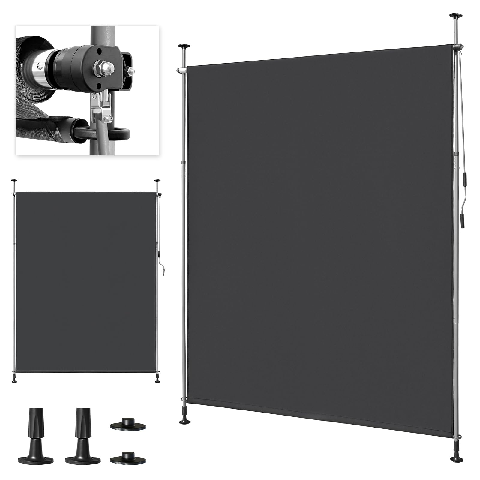LEADZM Klemmmarkise Senkrechtmarkise 200x305 cm,Ausziehbar & Blickdicht, UV-Schutz 50+ & Wasserfest, Ohne Bohren mit Handkurbel für Garten, Terrasse, Balkon&Wohnzimmer,Anthrazit