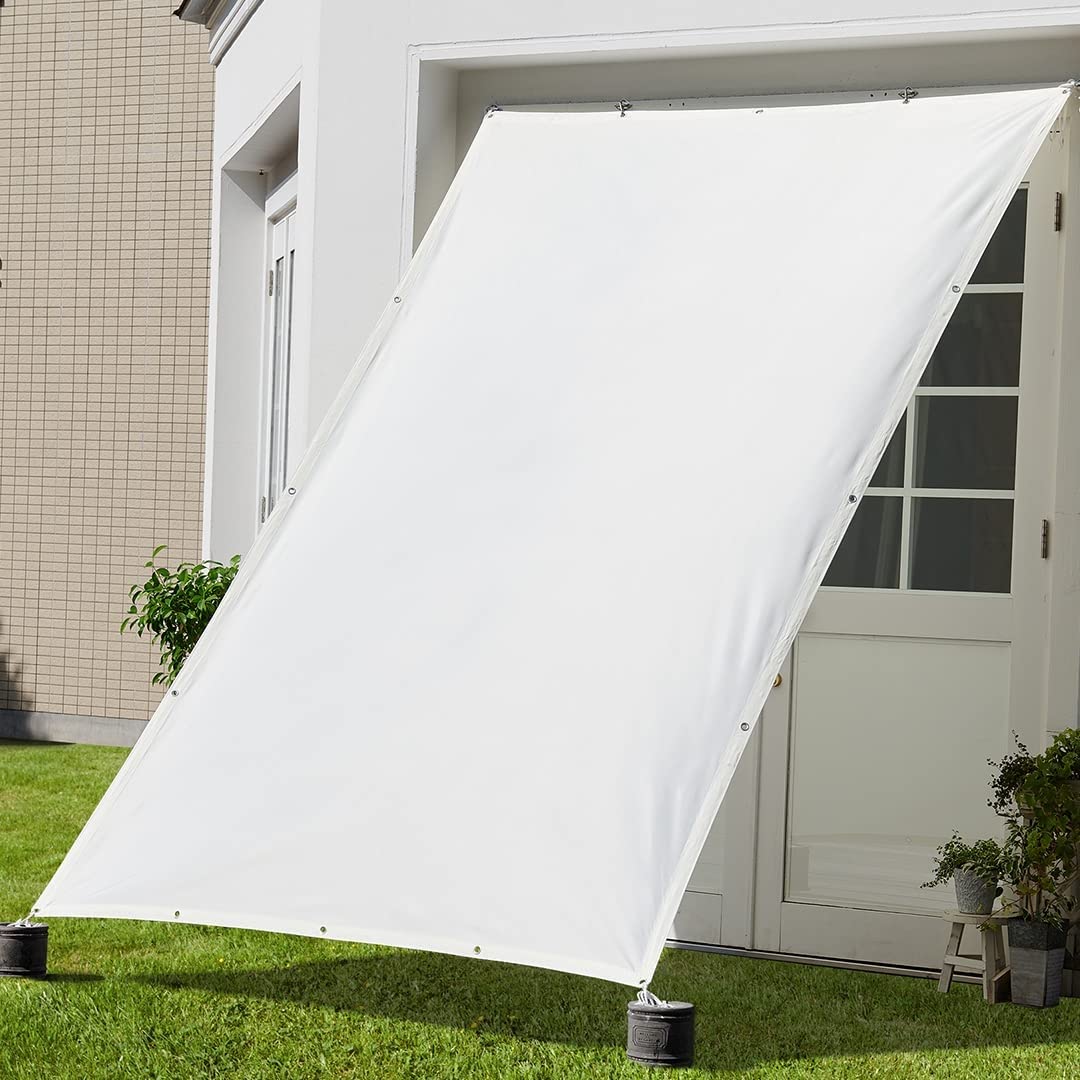 日除けシェード 5x10M 耐久 UVカット 防水 日よけ オーニング 取り付けも簡単 バルコニー ガーデン ベランダ 庭, 白, 22507
