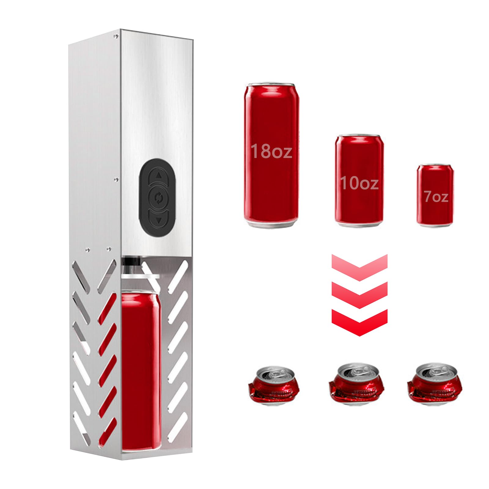 Clickovia Electric Can Crusher, Automatic Can Crushers for Recycling 7-17 Oz Can Crusher Wall Mounted,Stainless Steel Can Crushers Free Standing for Recycling Soda, Coke Cans and Plastic Bottle