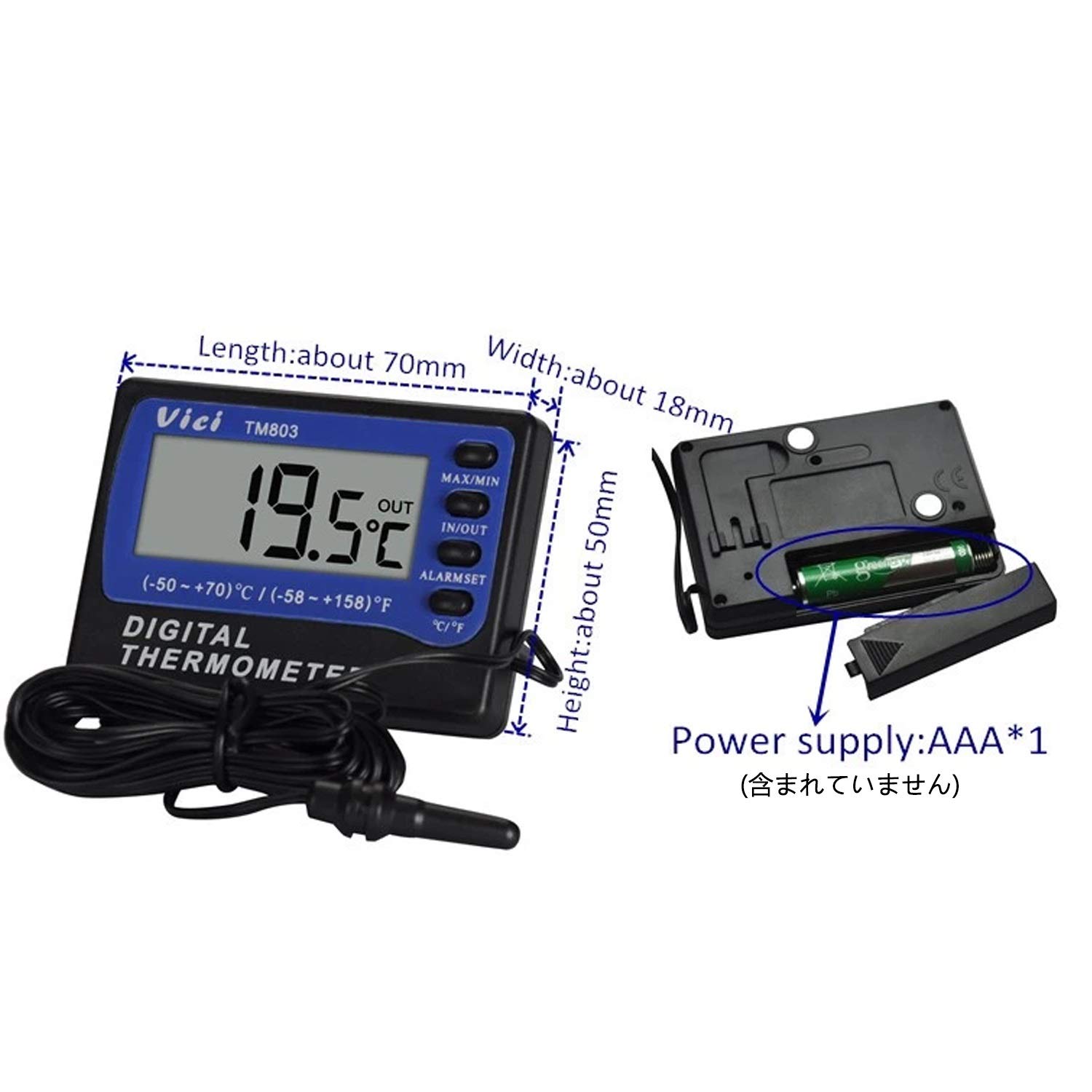 Termómetro TM803 Termómetro for refrigerador/congelador Termómetro digital LCD grande con alarma -50 a 70 ℃ Ventana de pared magnética Congelador Termómetro de superficie