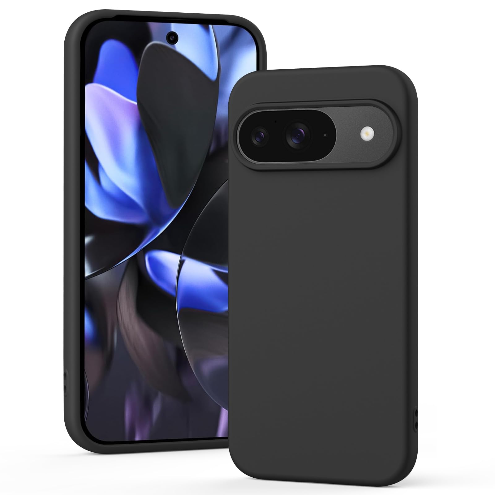 Back Cover Case Compatible with Google Pixel 9/9 Pro, Case Cover Rugged Flexible Durable Anti-Slip Silicone Protection Shockproof Google Pixel 9/9 Pro Back Cover (Black)