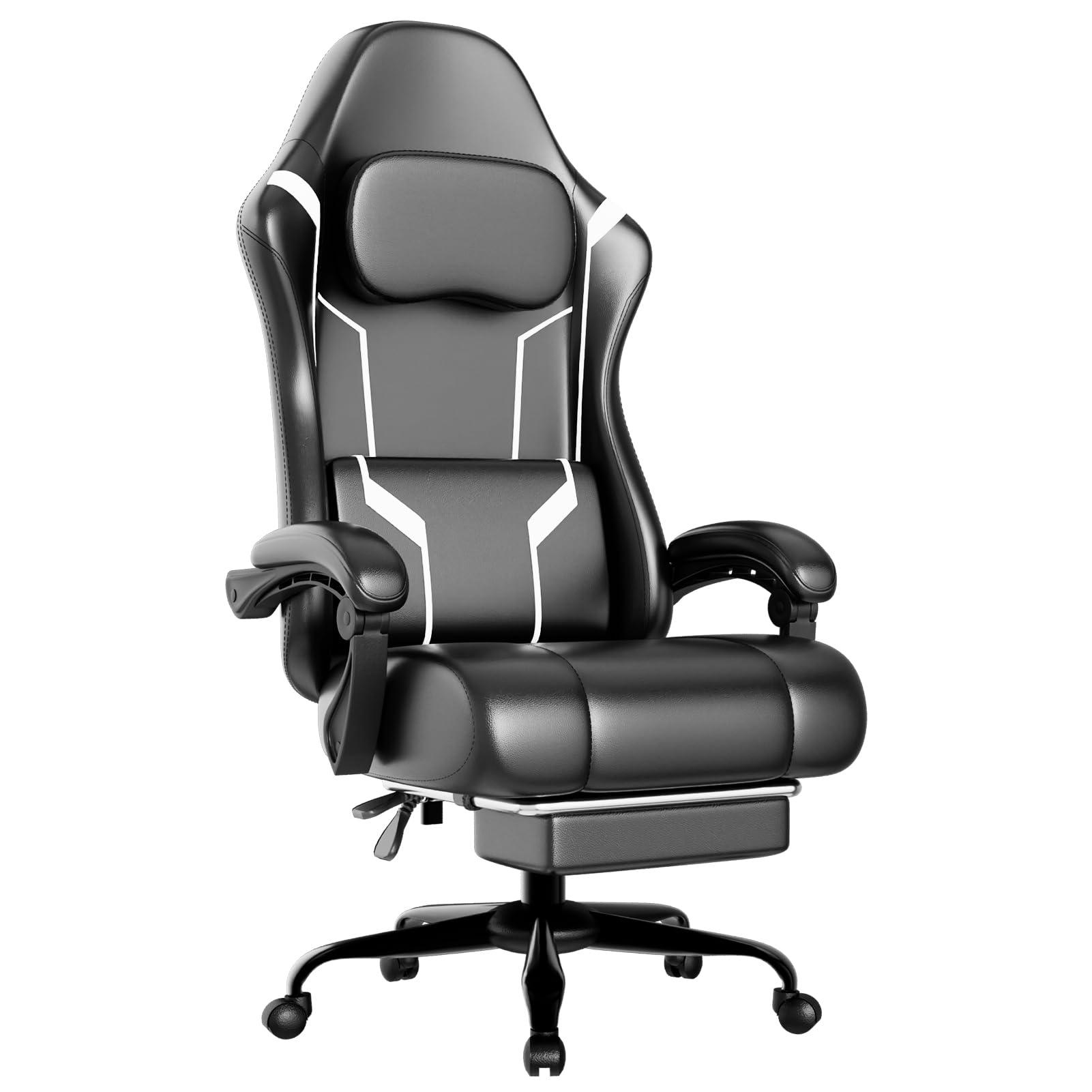 Ergonomic Gaming Chair | Lumbar Back, Adjustable Height, Faux Leather, For Adults