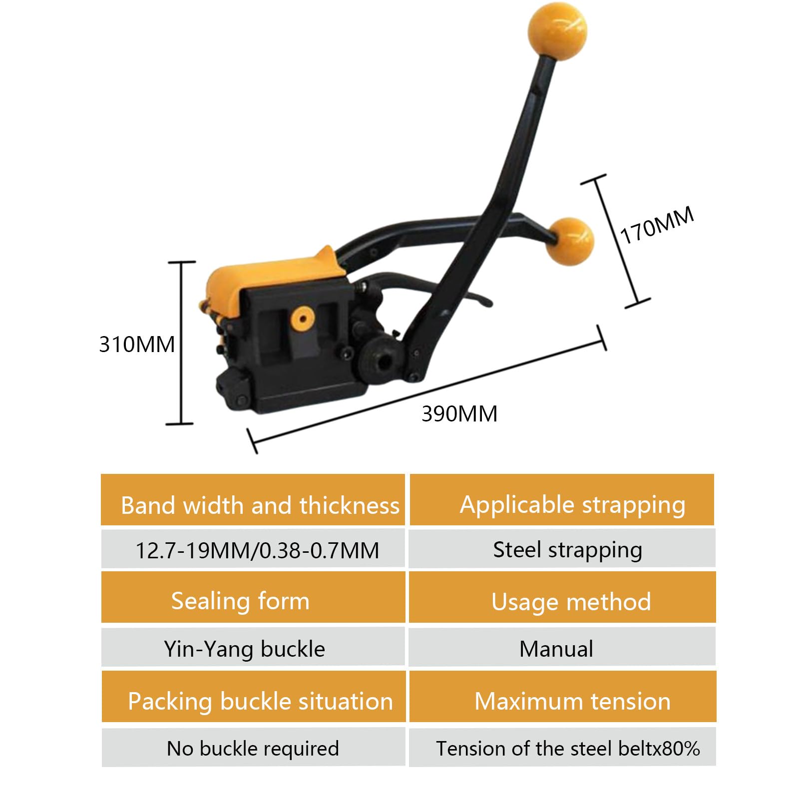 Outil de cerclage manuel sans joint en acier, largeur 1,27 cm - 1,9 cm, épaisseur 0,38-0,7 mm