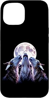 満月 三匹の狼 遠吠え 夜空 月光 野生 霊性 神秘 夜行 トリプルウルフ 月夜 精霊 スマホケース iPhone 15 用