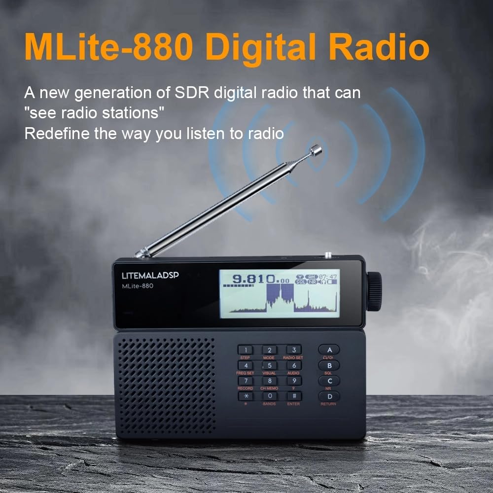 MLite-880 Tragbarer Allband-DSP/SDR-Radioempfänger, V2.1.0 Kurzwellenradio mit Spektrumanzeige, 5000-mAh-Akku und Bluetooth