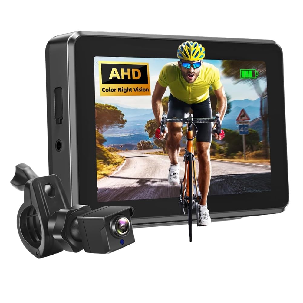 Aboiled Night Vision 1080P Bicycle Rear View Camera with 4.3" Monitor, BicyclE-Bike Mirror for E-Bike, Mountain and Road Bikes