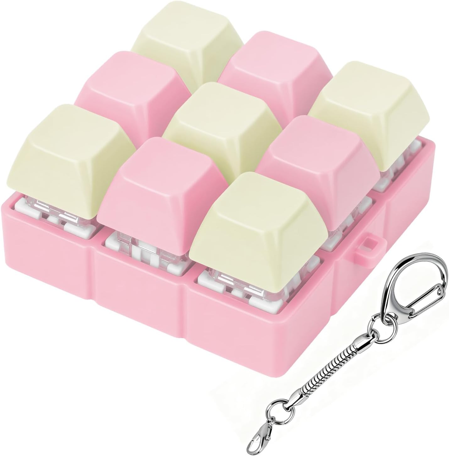 Axlksia Creamy Keyboard Fidget Toy, Fidget Clicker Keyboard Fidget Keychain, Button Fidget Gifts for Adults to Relieve Stress and Pass Time (9-in-1 E)
