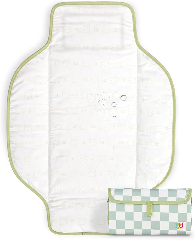PZU Cambiador de pañales portátil – Cambiador de viaje impermeable con almohada incorporada, regalos para baby shower, niñas y niños recién nacidos (cuadros salvia)