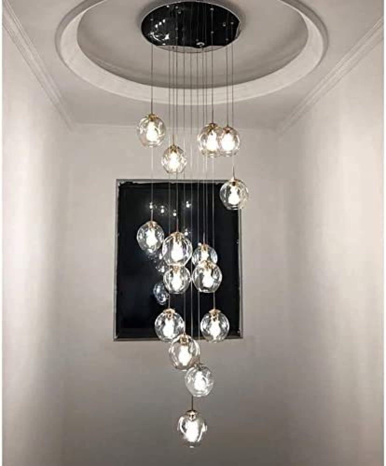 Żyrandol z 12 lampkami w kształcie kropli deszczu, długość 220 cm, regulowana wysokość, gniazdo E27, podtynkowy, ręcznie dmuchany globus, styl nordycki, lampa wisząca na schodach, transp