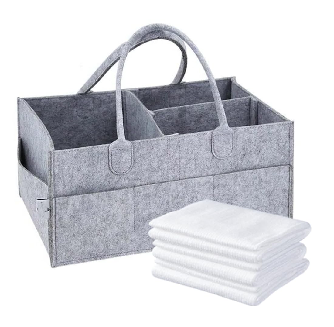 Star Babies Combo Pack (Caddy Diaper Bag organizer, Disposabel towel Pack of 3)-Grey