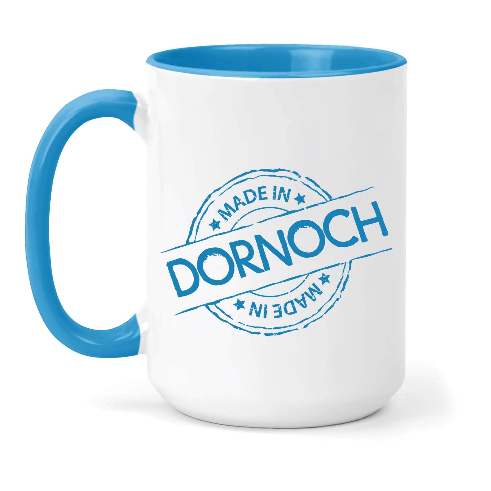 teesandmugs Made in Dornoch Ceramic Mug - Unique Gift for Home and Office - Ely Town Keepsake Souvenir (Blue)