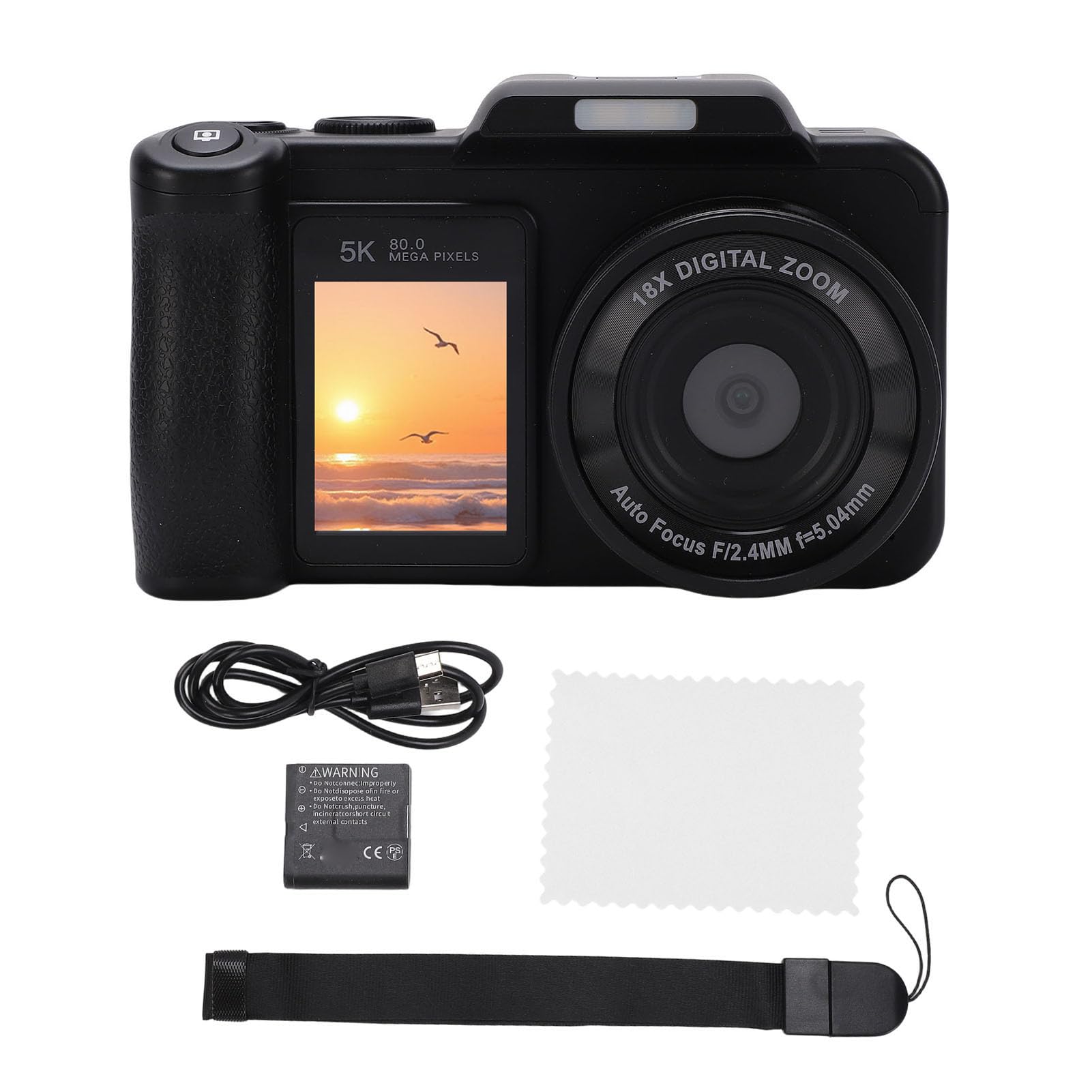 Fotocamera Digitale per Fotografia 5K 80MP HD Zoom 18X Messa a Fuoco Automatica Fotocamera Selfie a Doppio Schermo con Flash per Adolescenti Studenti in Viaggio